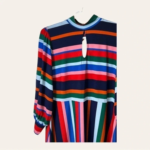 1033. ELOQUII MULTI COLOR STRIPE MIDI DRESS WITH TIE AROUND NECKLINE/KEYHOLE - Picture 6 of 13